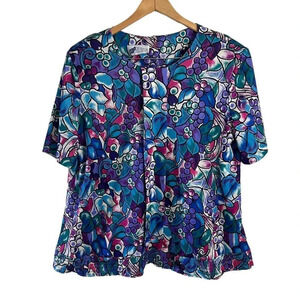 Top Notch Vintage Blouse 22W Plus Size Colorful Grapes Flowers Short Sleeves Top